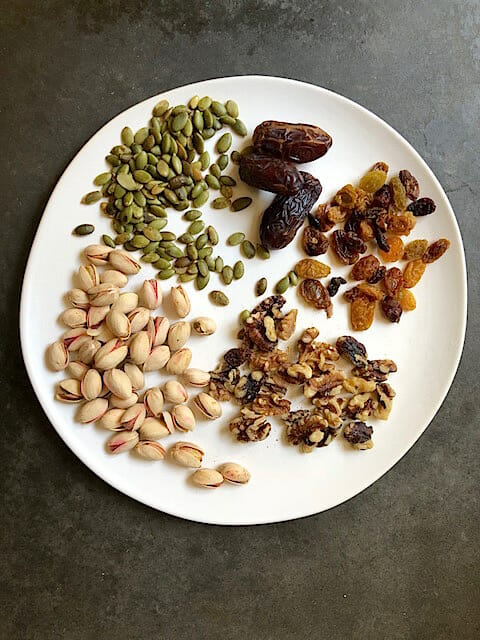 Dried nuts and fruit to go on a cheese plate