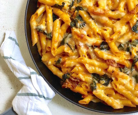 Cheesy Baked Pumpkin Pasta with Kale