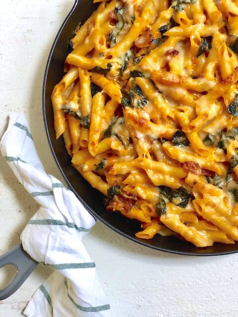 Cheesy Baked Pumpkin Pasta with Kale