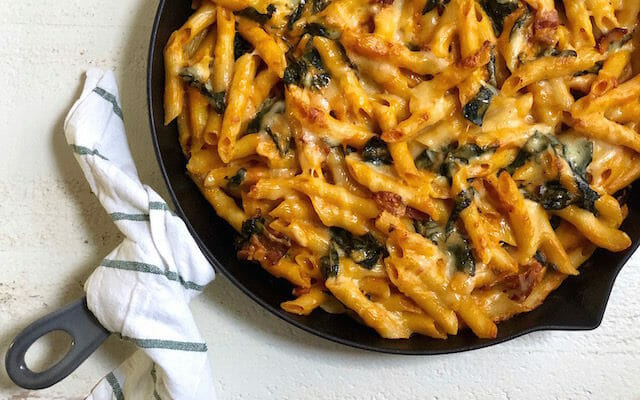 healthy baked pumpkin pasta with kale