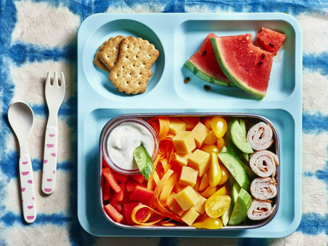 Bento lunch with tips to teach kids to pack their own lunch