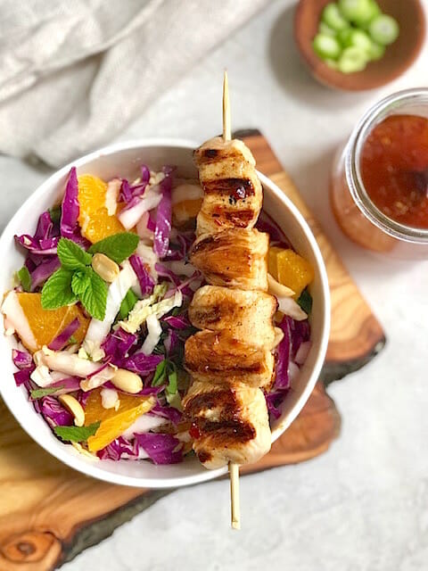Asian Salad with Chicken Skewers