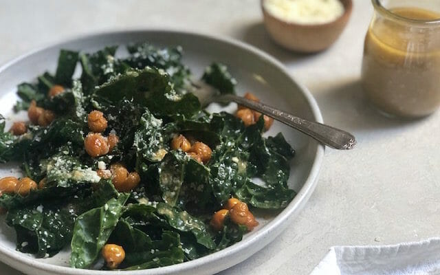 Kale and Crispy Chick Pea Caesar Salad