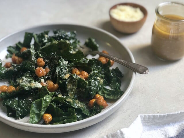 Kale and Crispy Chick Pea Caesar Salad