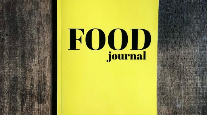 Yellow paper food journal with black writing