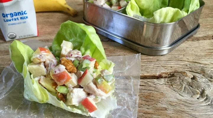 lighter chicken salad in lettuce cups
