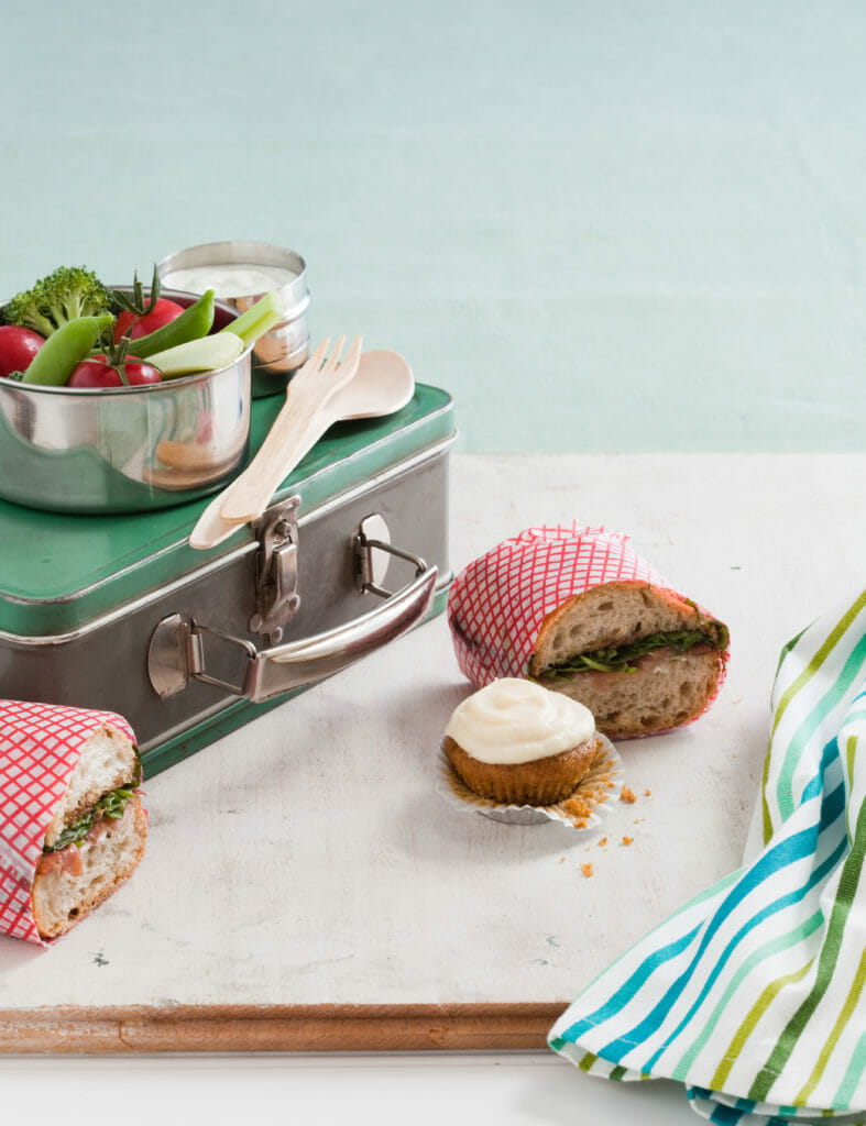 6 tips for easy school (and work) lunches such as this sandwich, lunch box, and cupcake