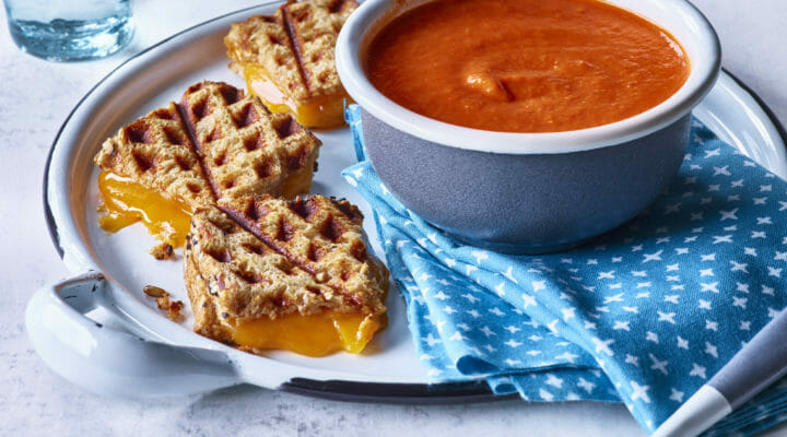 tomato soup and waffle iron grilled cheese
