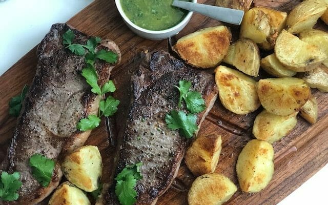 skillet steak with cilantro chimichurri