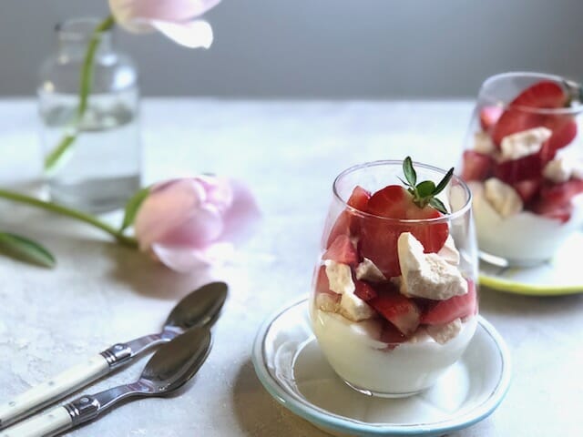 Strawberry Eton Mess in glasses