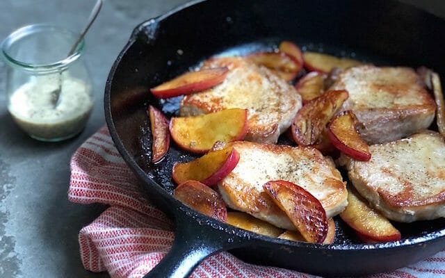 Easy pork chops with apples and maple mustard sauce