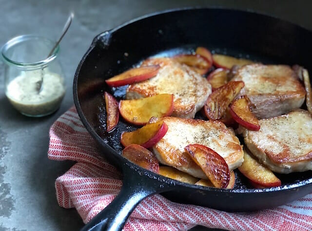 Easy pork chops with apples and maple mustard sauce
