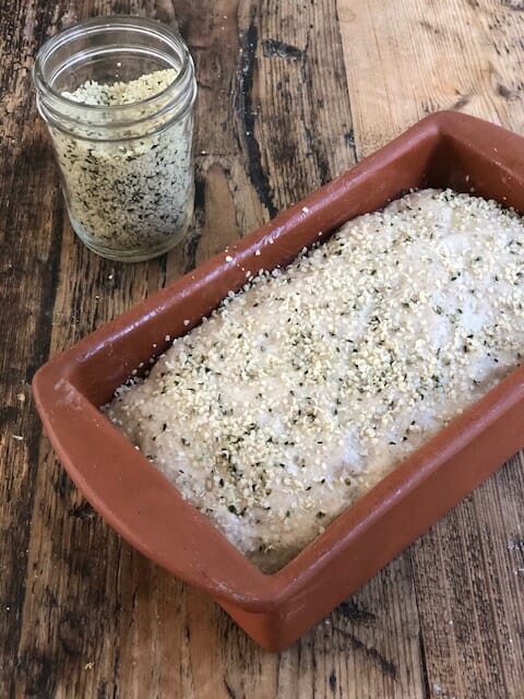 Seeds on no-knead wheat bread