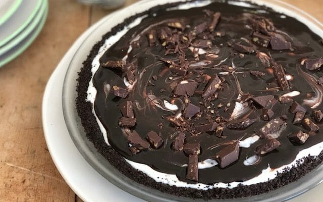 Easy Ice Cream Pie with Chocolate Crust and Toffee Bits