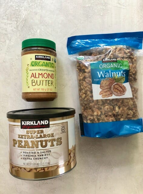 Costco brands of peanuts, almond butter, and walnuts