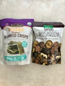 healthy snacks from costco including seaweed and crispy mushrooms