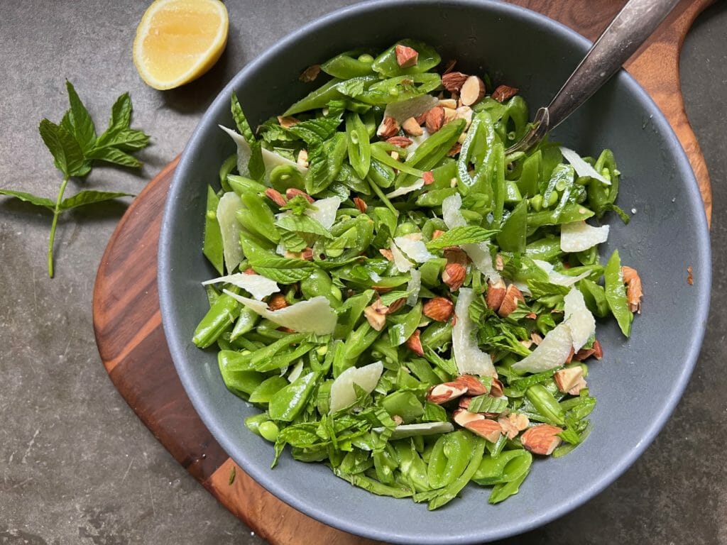 Snap pea salad as part of 7 summer salad post