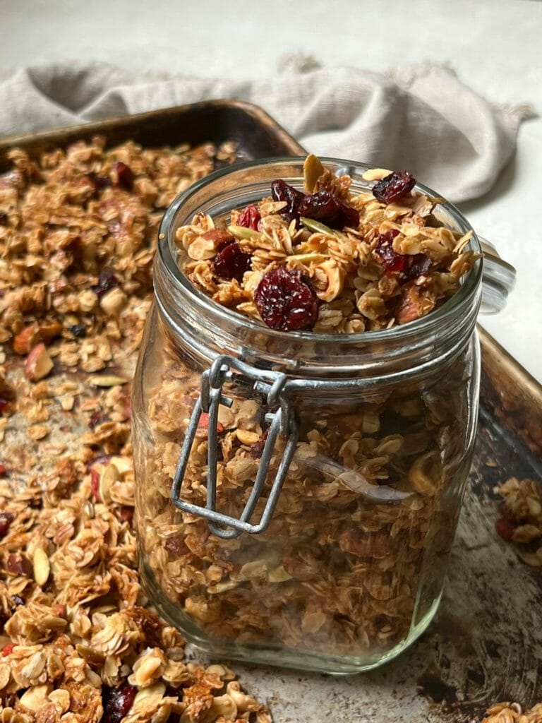 jar of maple coconut granola