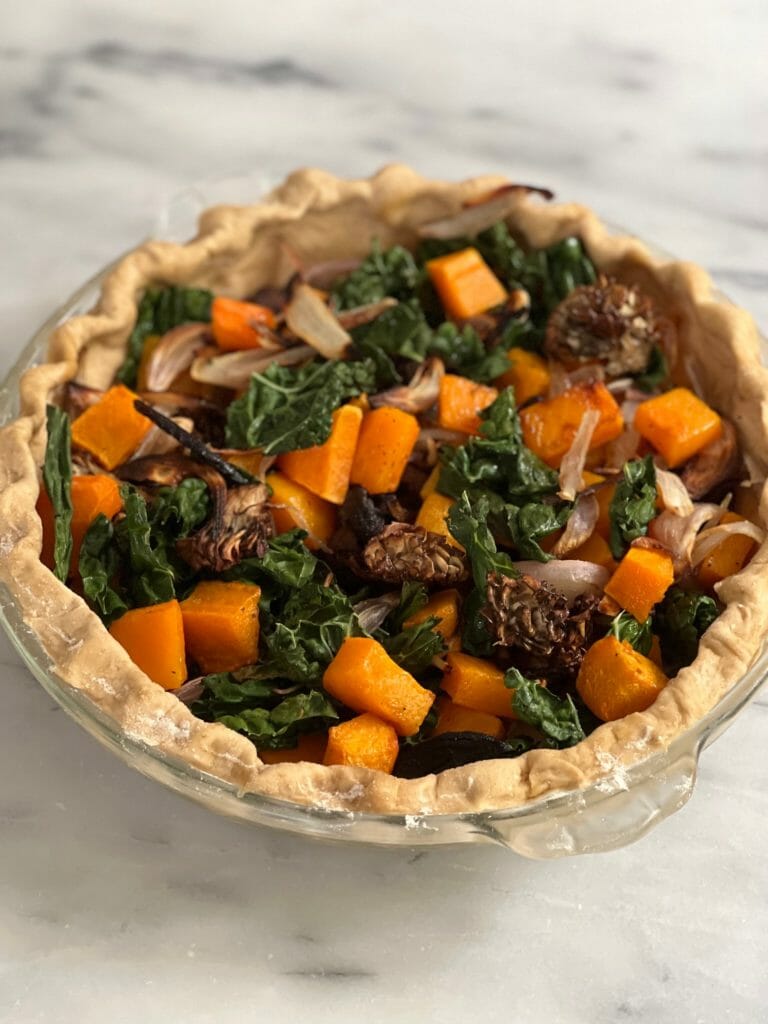 butternut squash, kale, and mushroom pie