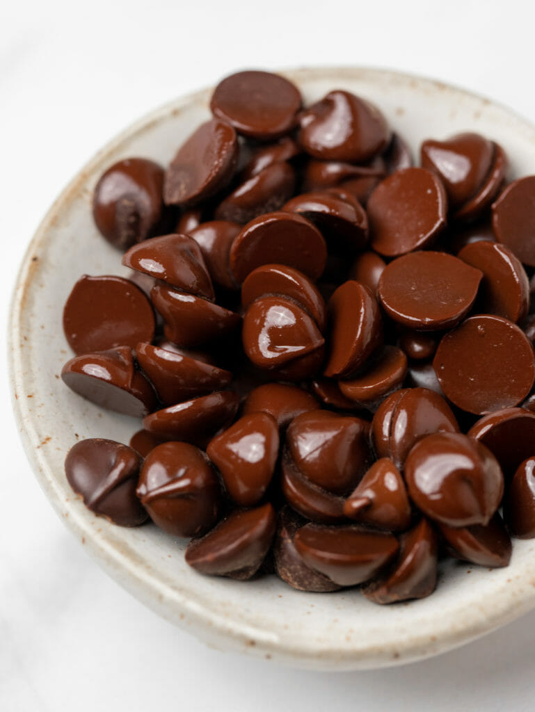 bowl of dark chocolate chips 