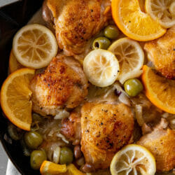 Dinner Party Chicken thighs with olives and citrus