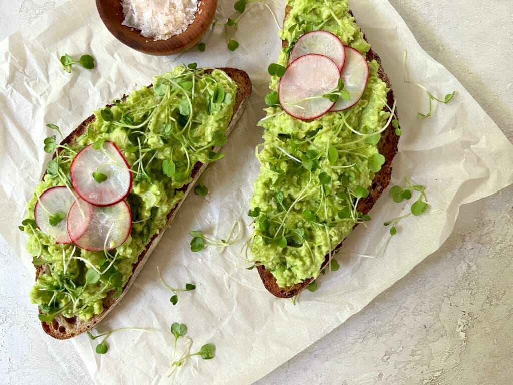 Edamame Avocado Toast with radishes and salt