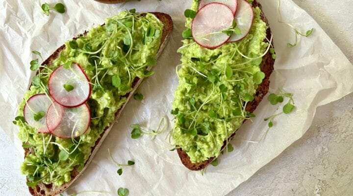 Edamame Avocado Toast with radishes and salt