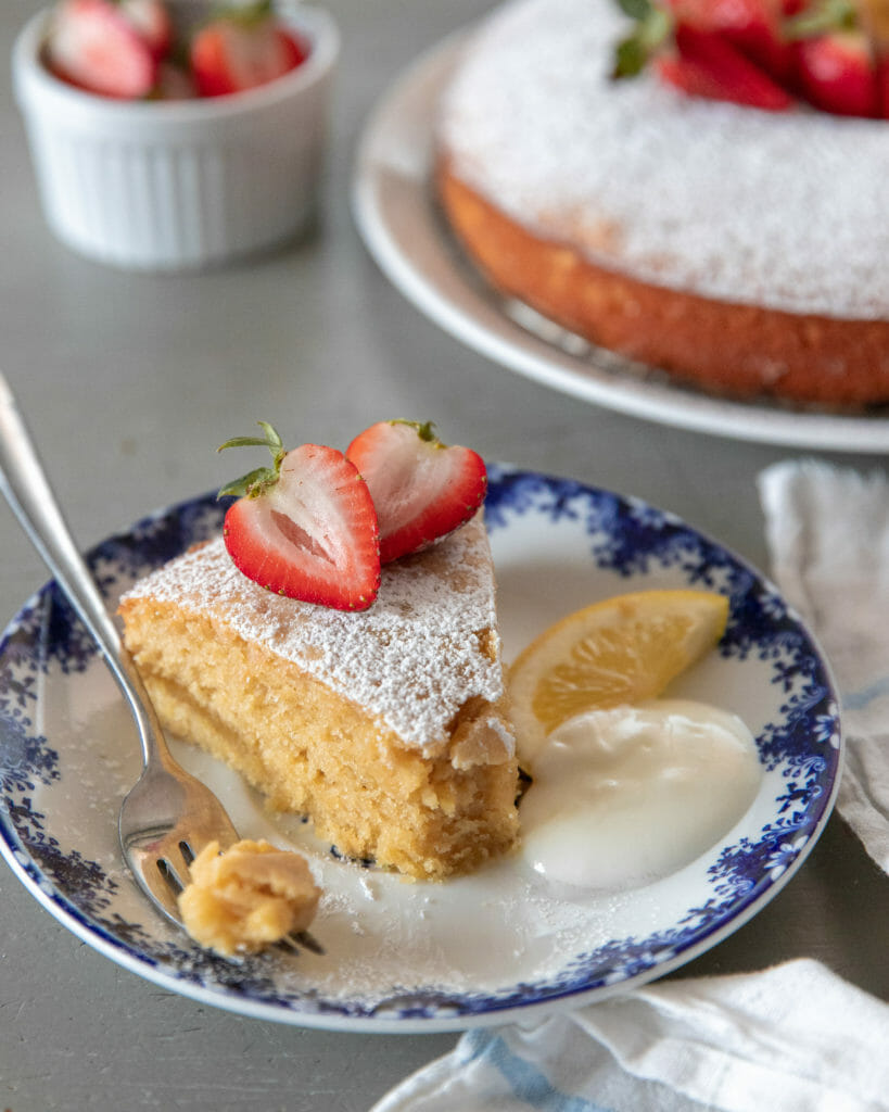 slice of lemon yogurt olive oil cake