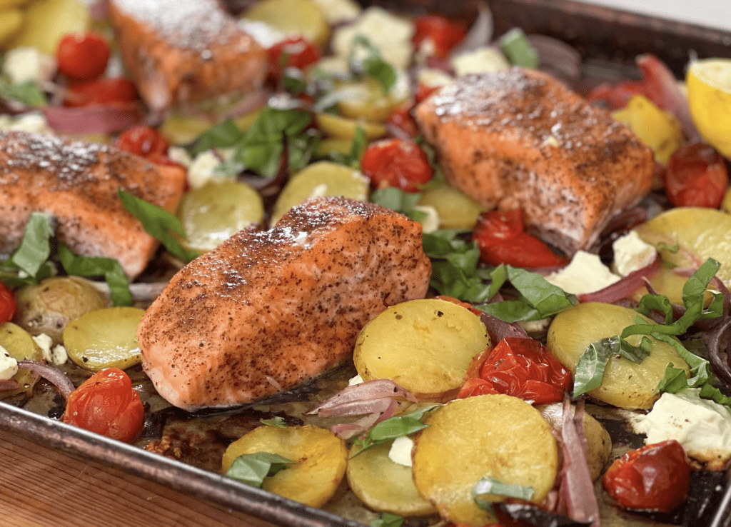 sheet pan salmon with feta