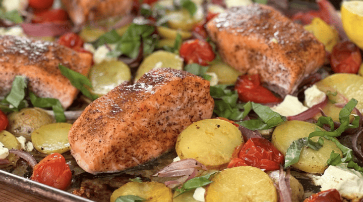 sheet pan salmon with feta