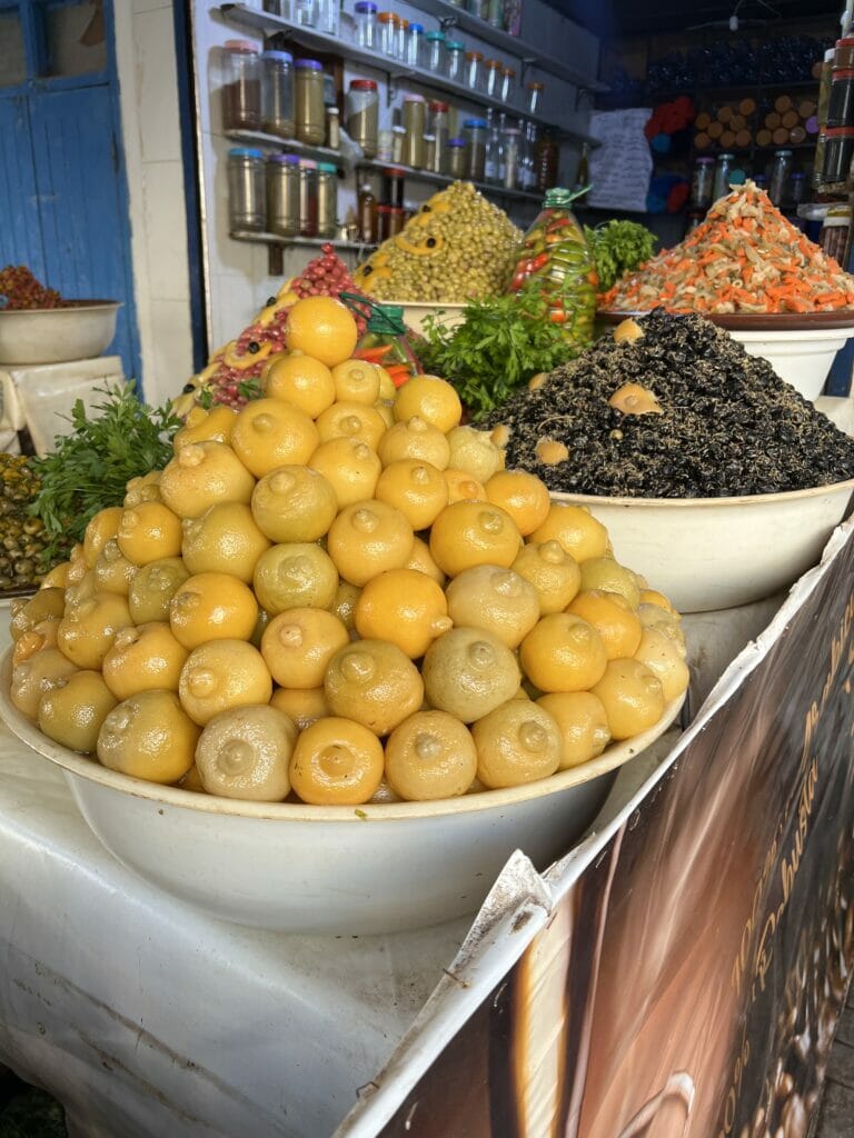 Food stall selling preserved lemons in morocco