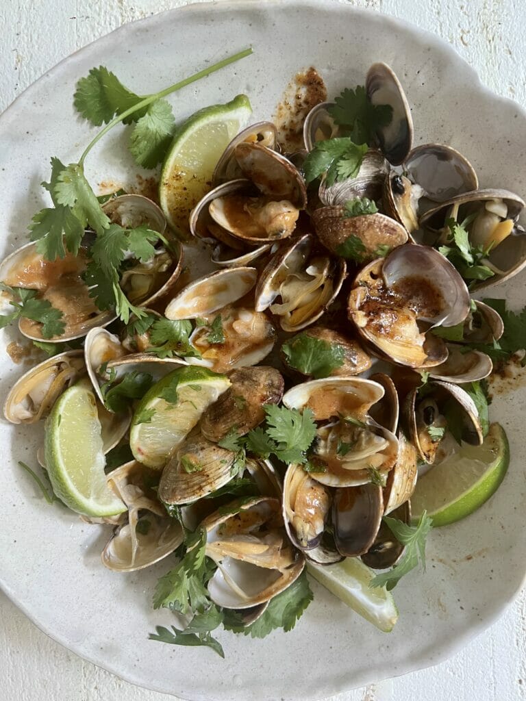 Clams with spicy miso lime butter