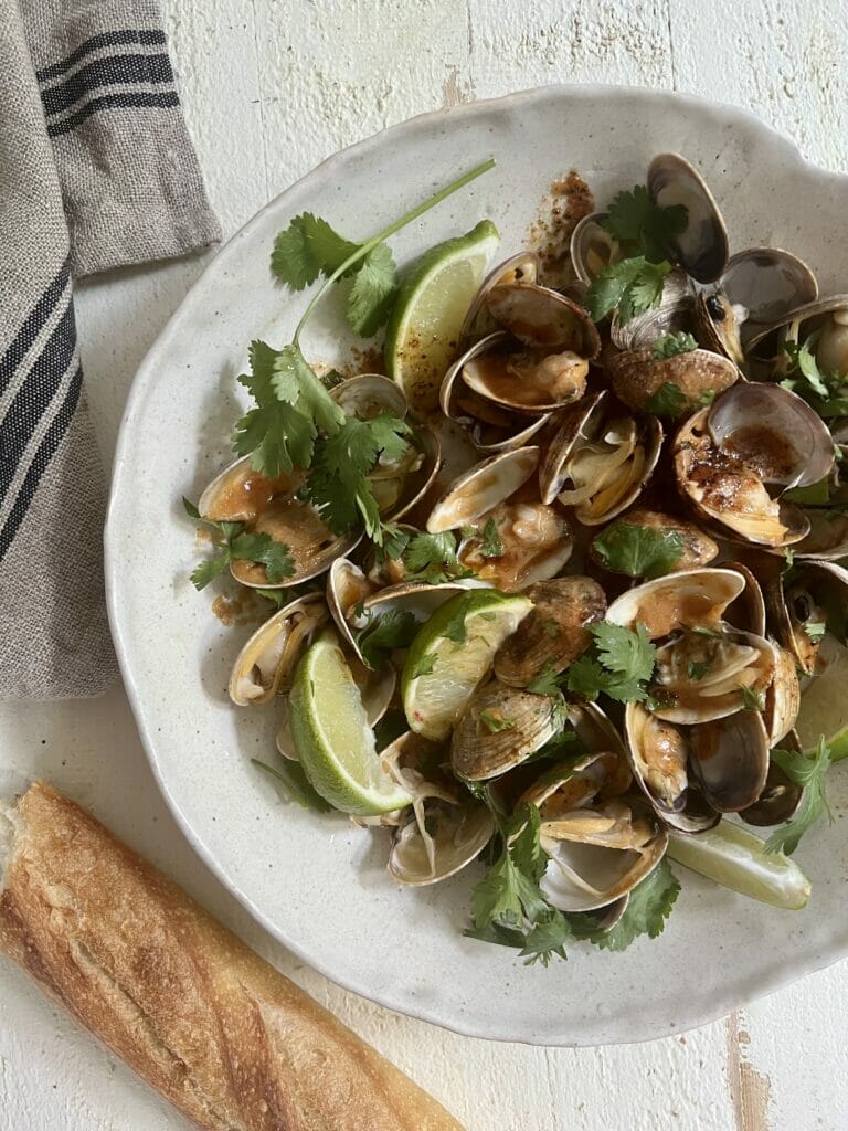 Clams with spicy miso lime butter