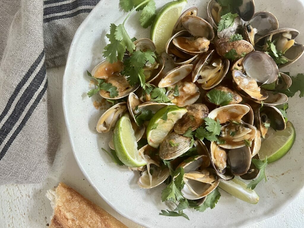 Grilled clams with spicy miso lime butter