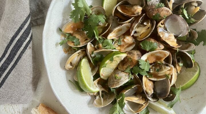 Grilled clams with spicy miso lime butter