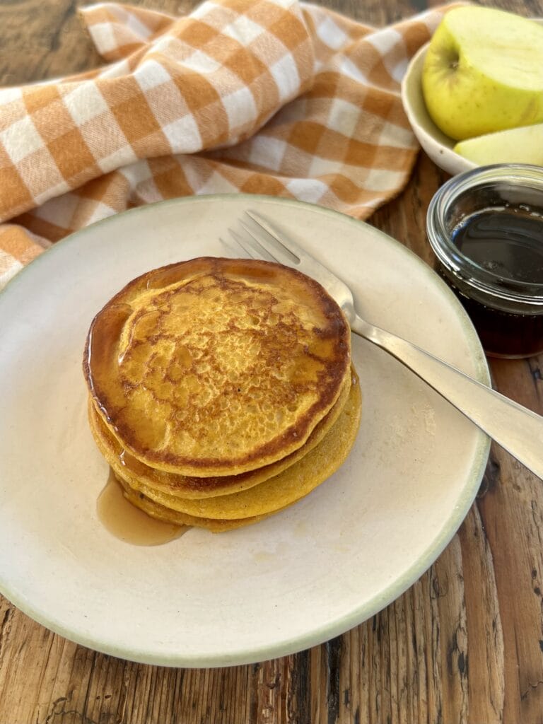 Pumpkin Protein Pancakes with maple syrup