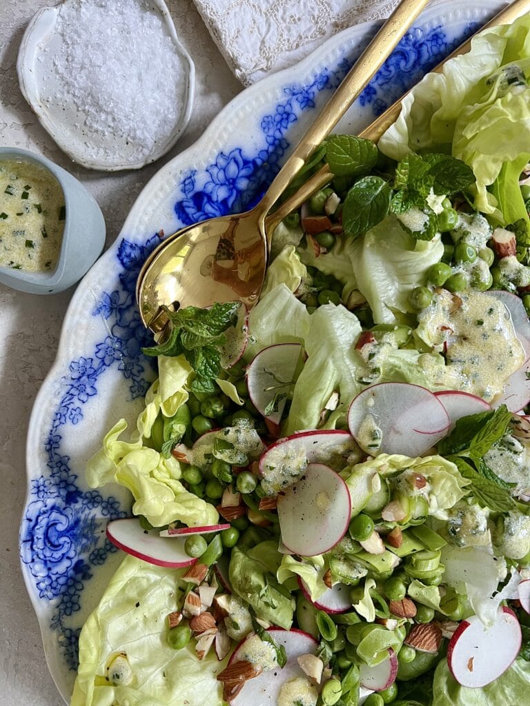 Spring salad with lemony chive dressing