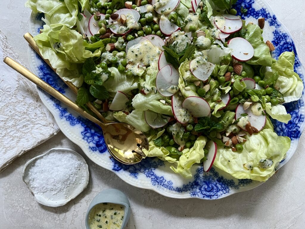 Spring Salad with asparagus, peas, and mint