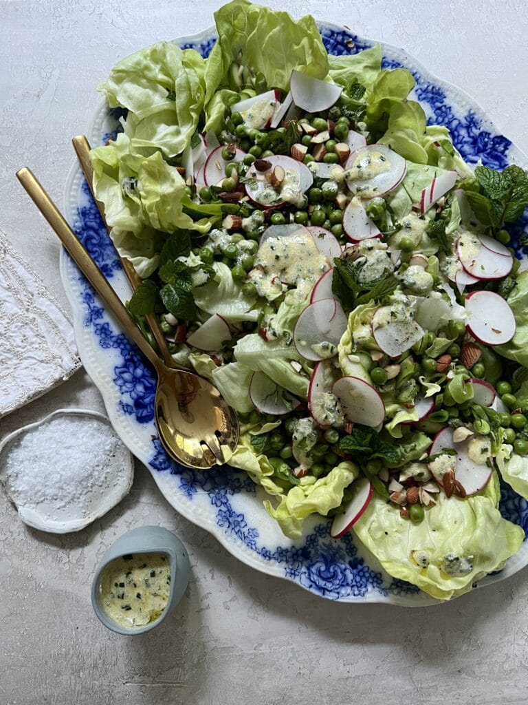 Spring salad with lemony chive dressing