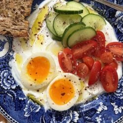 Jammy eggs on yogurt