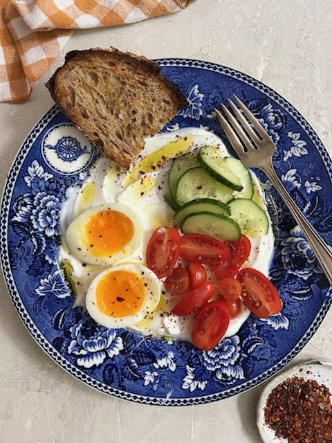 Jammy Eggs on Savory Yogurt inspired by a trip to turkey